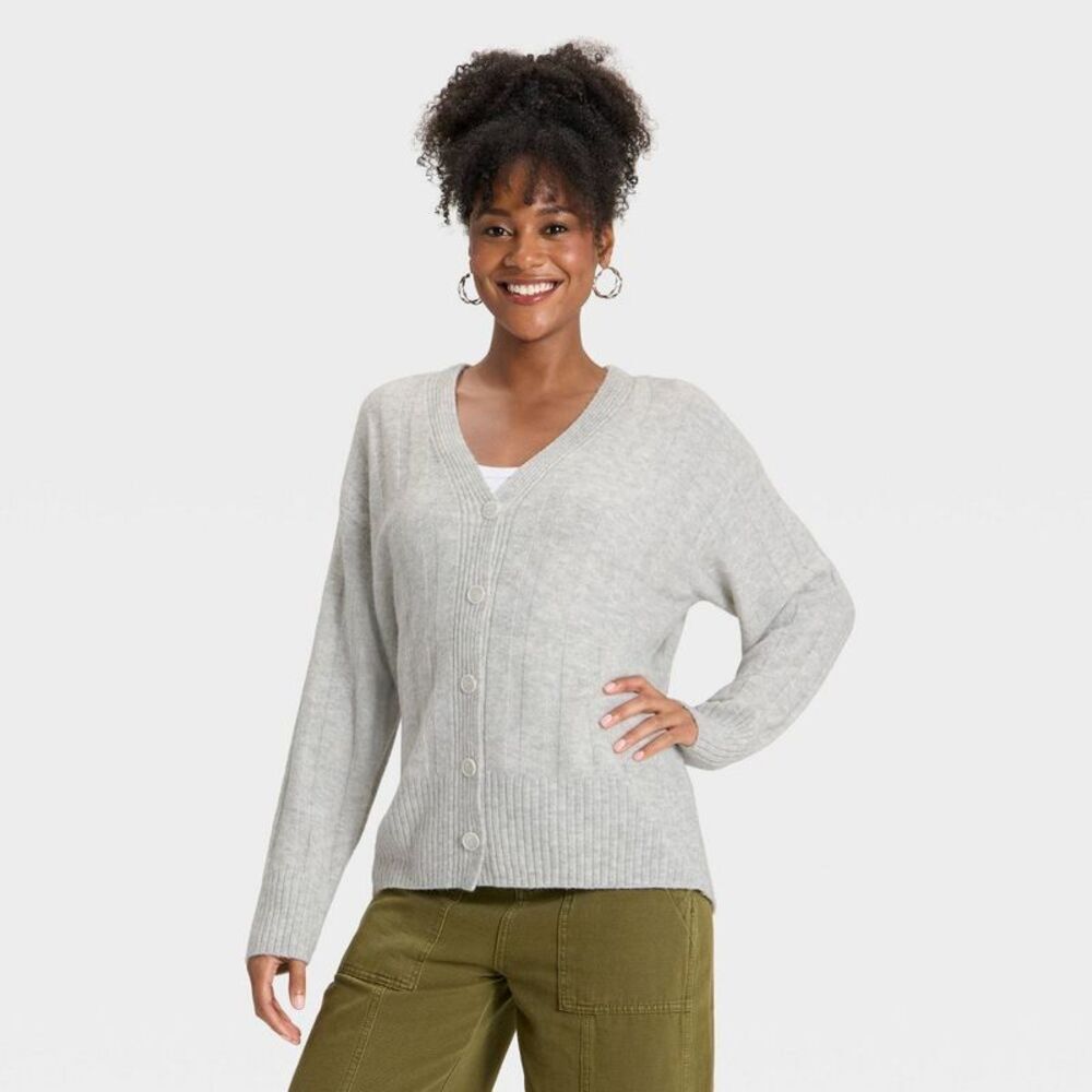 Universal Thread - Women's Knit Ribbed Cardigan - Universal Thread He Gray